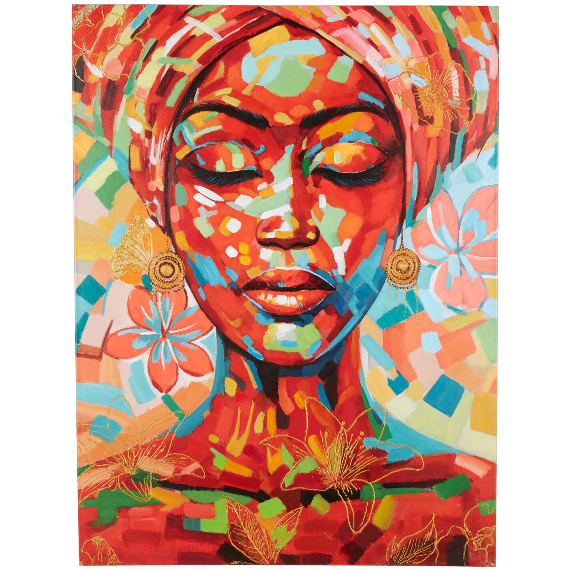 Multicolor Abstract Woman in Head Wrap Wall Art